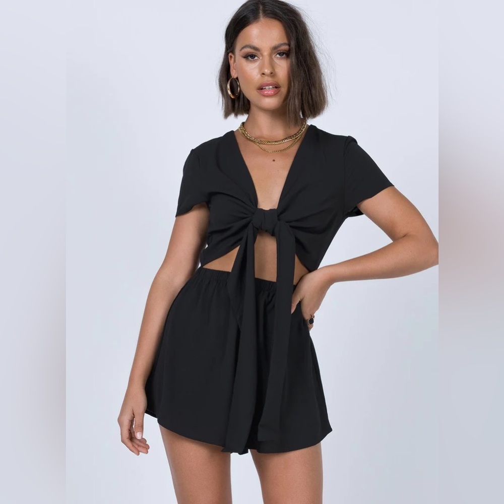 Princess Polly Tiefront Playsuit Black Size US 4